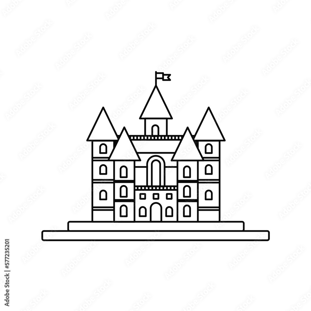 medieval castle magical fortress line art logo design