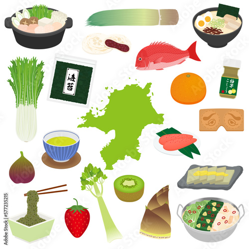 福岡県の特産品のイラストセット