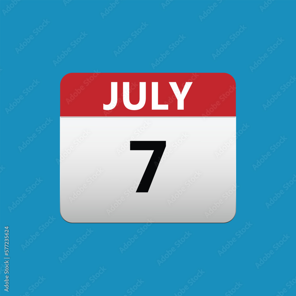 Fototapeta premium 7th July calendar icon. July 7 calendar Date Month icon. Isolated on blue background