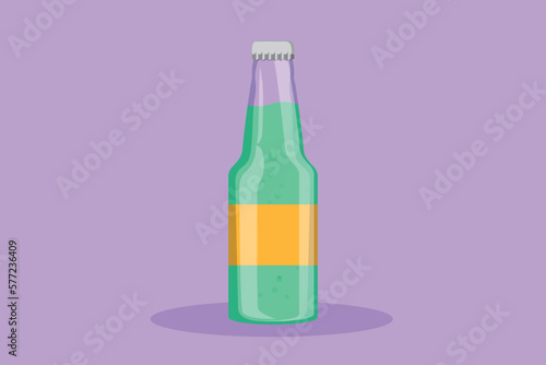 Character flat drawing stylized soft drink on glass bottle logo label. Emblem drink store concept for cafe shop or food delivery service. Refreshing drink in summer. Cartoon design vector illustration