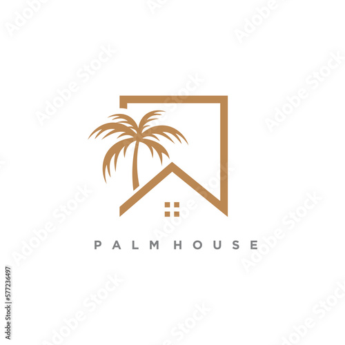 Palm tree with house logo design vector