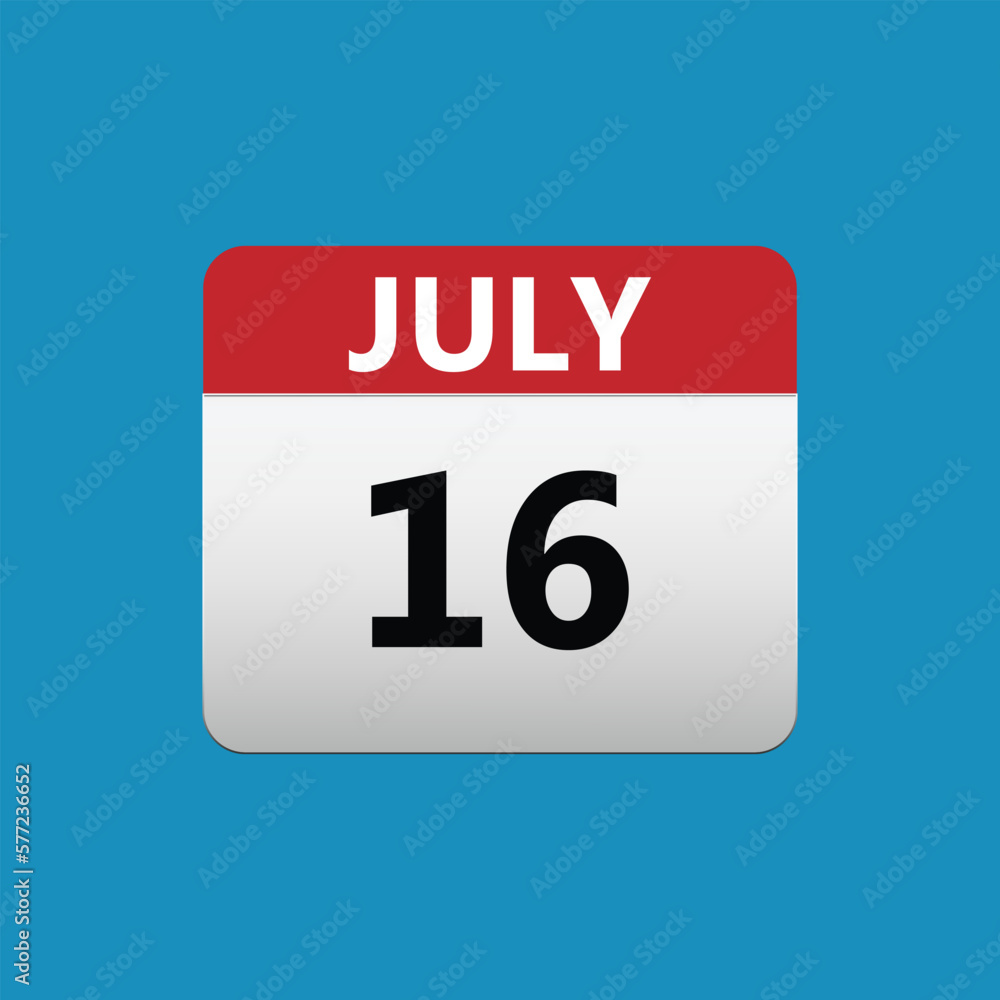 16th July calendar icon. July 16 calendar Date Month icon. Isolated on blue background 16th July calendar icon. July 16 calendar Date Month icon. Isolated on blue background