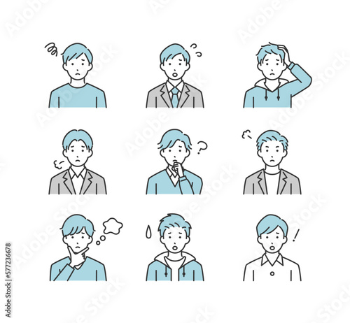 ネガティブな感情の男性のイラストアイコンセット