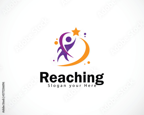 reaching star logo creative people success fun child creative play education abstract