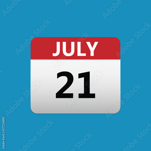 21th July calendar icon. July 21 calendar Date Month icon. Isolated on blue background