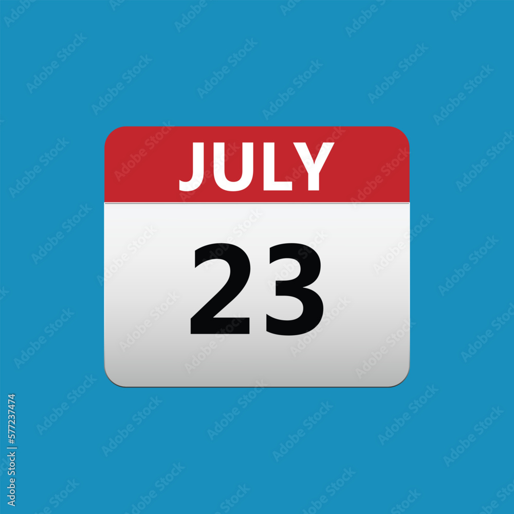 23th July calendar icon. July 23 calendar Date Month icon. Isolated on blue background 23th July calendar icon. July 23 calendar Date Month icon. Isolated on blue background