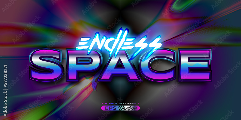 Naklejka premium Retro editable text effect style endless space futuristic 80s vibrant theme with experimental background, ideal for poster, flyer, social media post with give them the rad 1980s touch