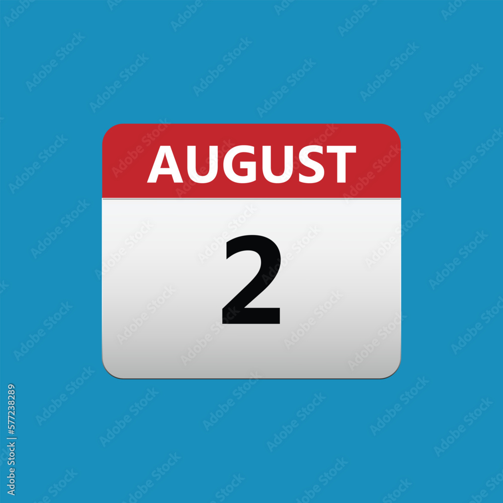 2th August calendar icon. August 2 calendar Date Month icon. Isolated on blue background 2th August calendar icon. August 2 calendar Date Month icon. Isolated on blue background