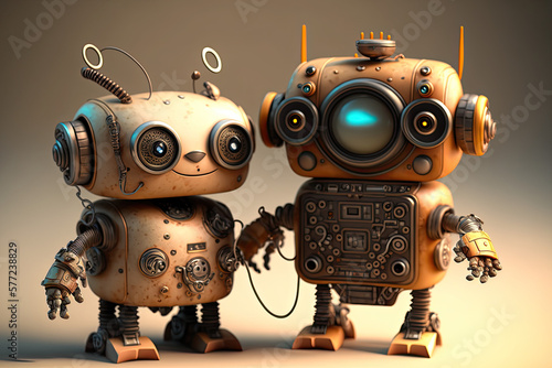 Cute and adorable robots outdoor  close-up  artificial intelligence  AI  android  droid  