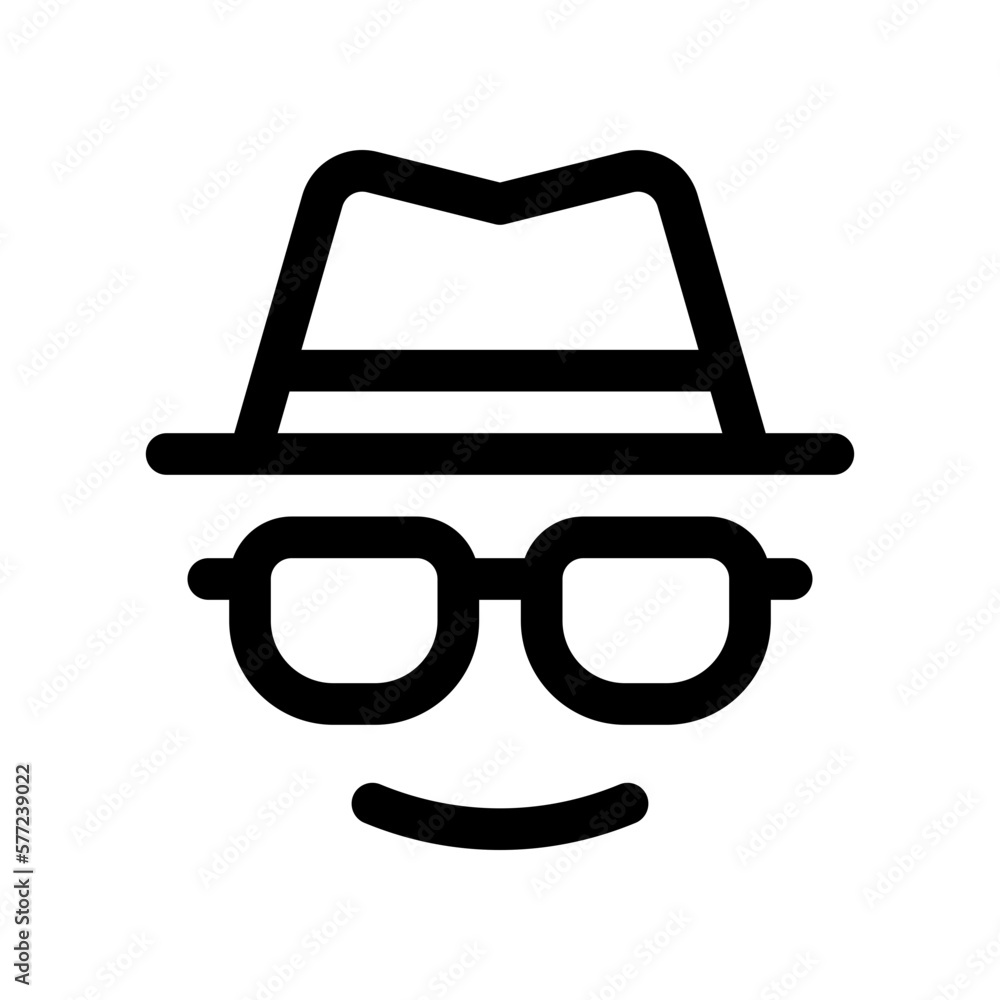 Editable vector incognito hat glasses user icon. Black, line style, transparent white background. Part of a big icon set family. Perfect for web and app interfaces, presentations, infographics, etc Editable vector incognito hat glasses user icon. Black, line style, transparent white background. Part of a big icon set family. Perfect for web and app interfaces, presentations, infographics, etc