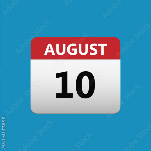 10th August calendar icon. August 10 calendar Date Month icon. Isolated on blue background