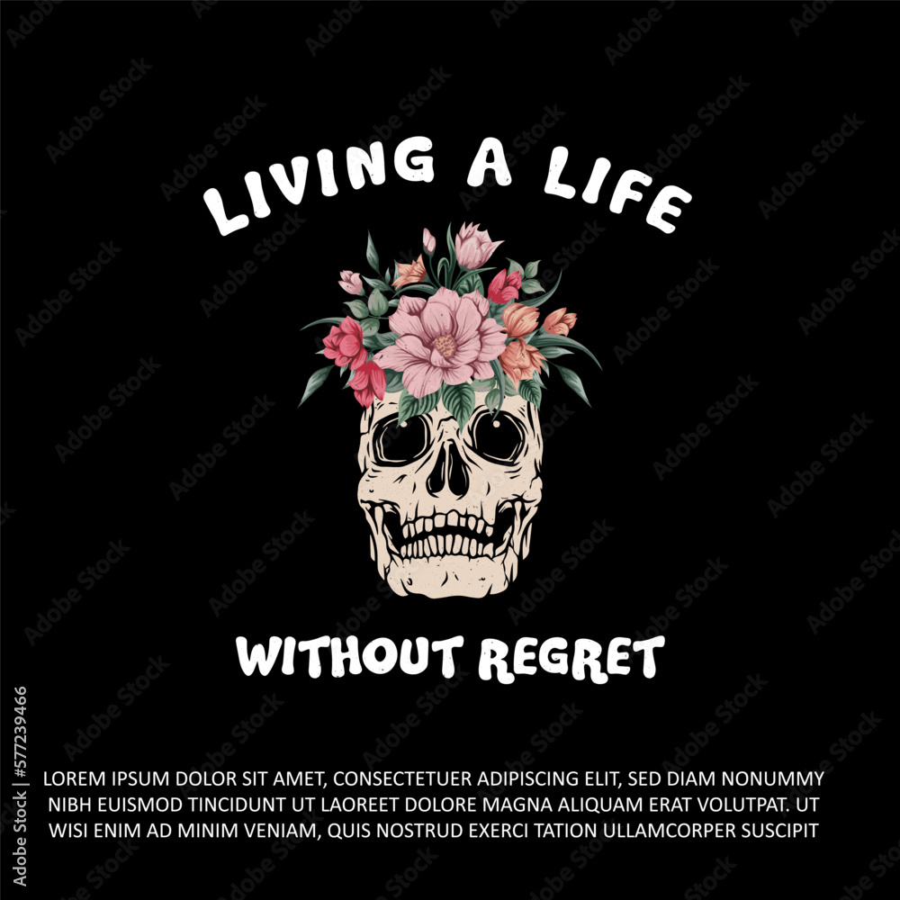 Fototapeta premium Human skull and flower wreath street wear design