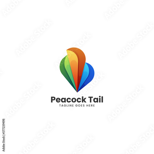 Vector Logo Illustration Peacock Tail Gradient Colorful Style.