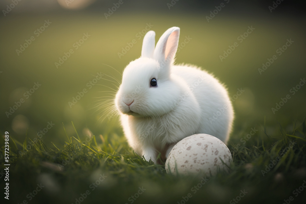 Easter rabbit bunny with easter chocolate egg on the grass color colorful eggs Easter rabbit bunny with easter chocolate egg on the grass color colorful eggs