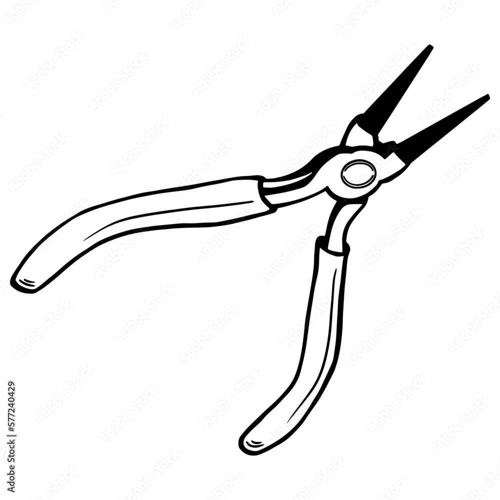 Pliers outline, Hand drawn outline illustration, Construction and Craftsmanship Tool Element Pliers outline, Hand drawn outline illustration, Construction and Craftsmanship Tool Element