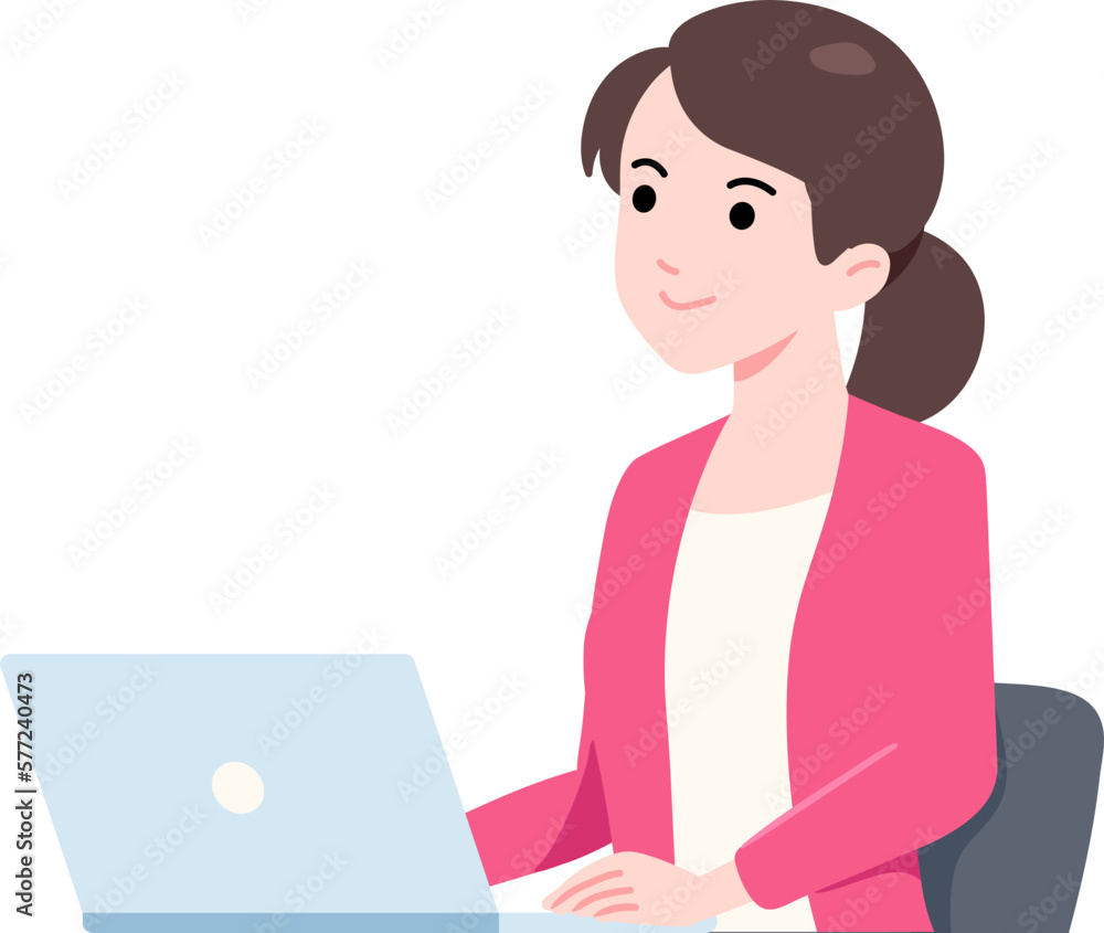 Female Entrepreneur Laptop Work From Home and Thinking Flat Female Entrepreneur Laptop Work From Home and Thinking Flat