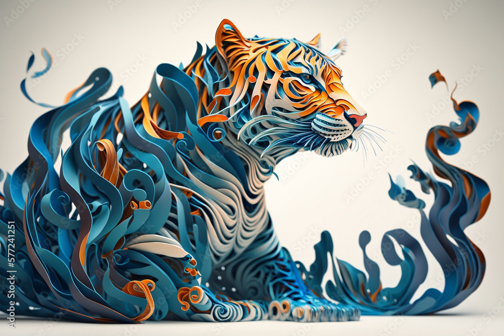 Fototapeta Paper quilling generative AI art of a tiger