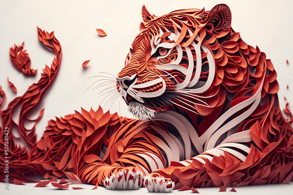 Paper quilling generative AI art of a tiger