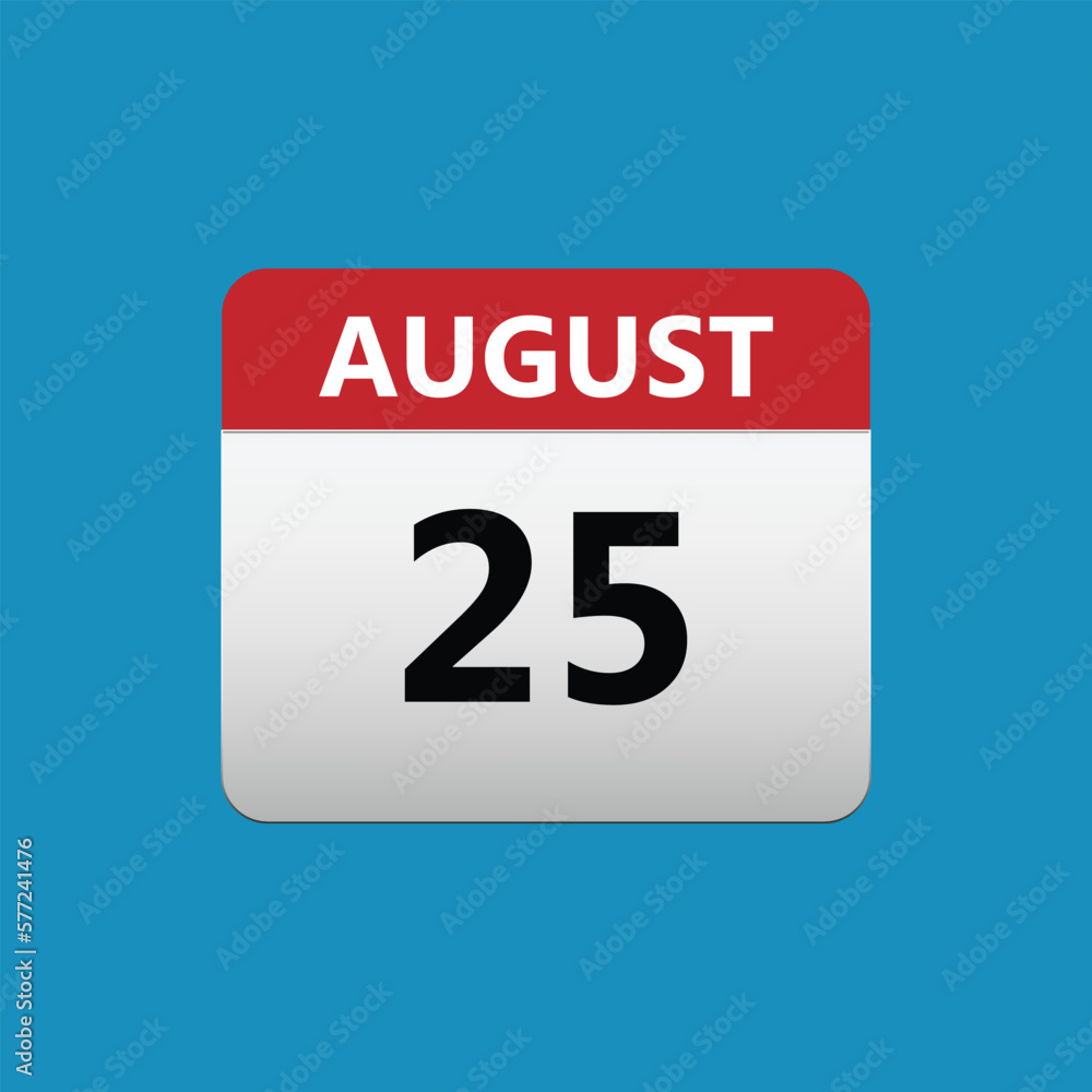 25th August calendar icon. August 25 calendar Date Month icon. Isolated on blue background 25th August calendar icon. August 25 calendar Date Month icon. Isolated on blue background