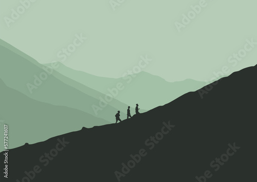 hiking in the mountains vector illustration.