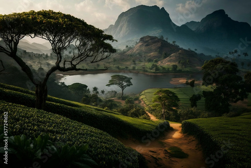 Tea plantations, tea fields in Sri Lanka generative AI