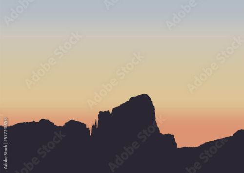 sunset on a cliff in the mountains, vector illustration.