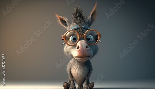 Adorable baby donkey with glasses. Created with Generative AI.