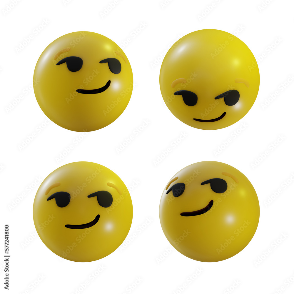 3d rendering emoji smirking face sly smile smug silly perspective view 3d rendering emoji smirking face sly smile smug silly perspective view