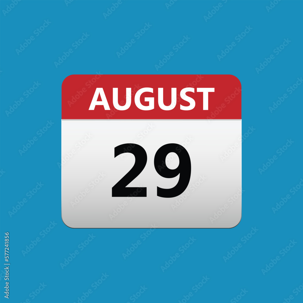 29th August calendar icon. August 29 calendar Date Month icon. Isolated on blue background 29th August calendar icon. August 29 calendar Date Month icon. Isolated on blue background