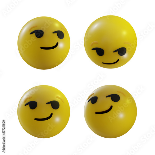  3d rendering emoji smirking face sly smile smug silly perspective view