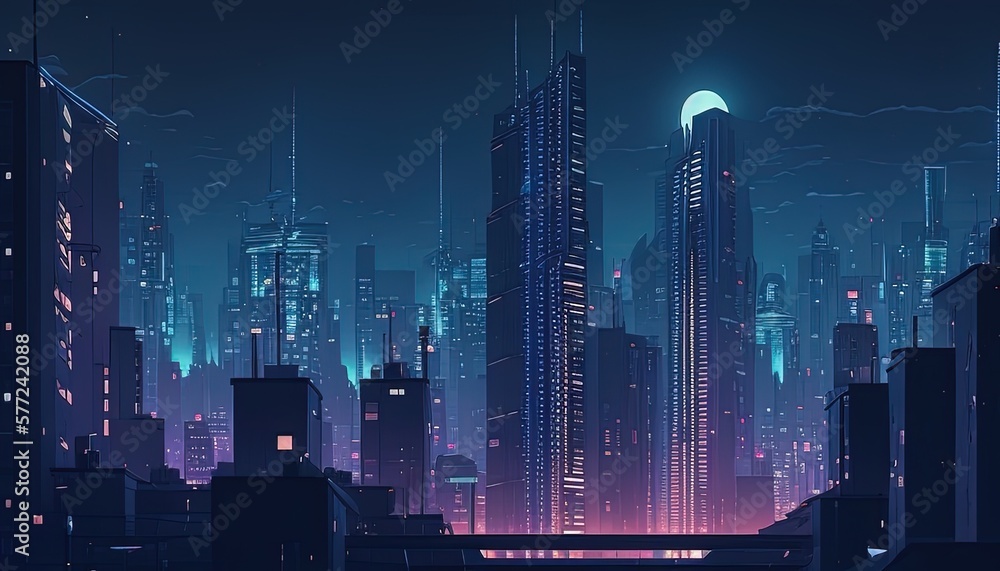 cityscape at night digital art illustration