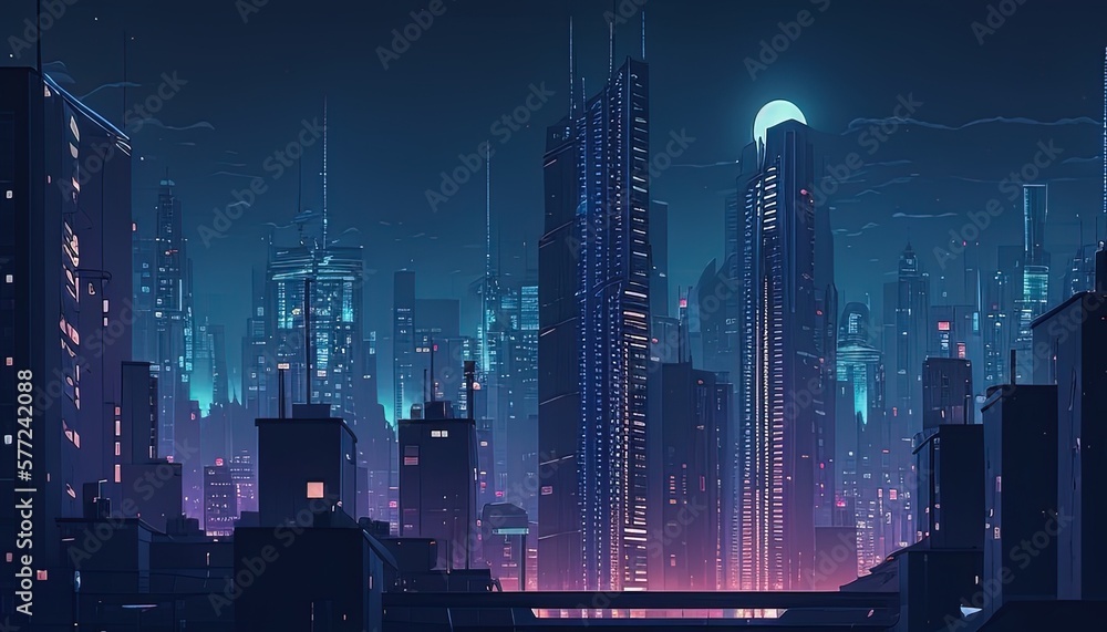 Fototapeta premium cityscape at night digital art illustration