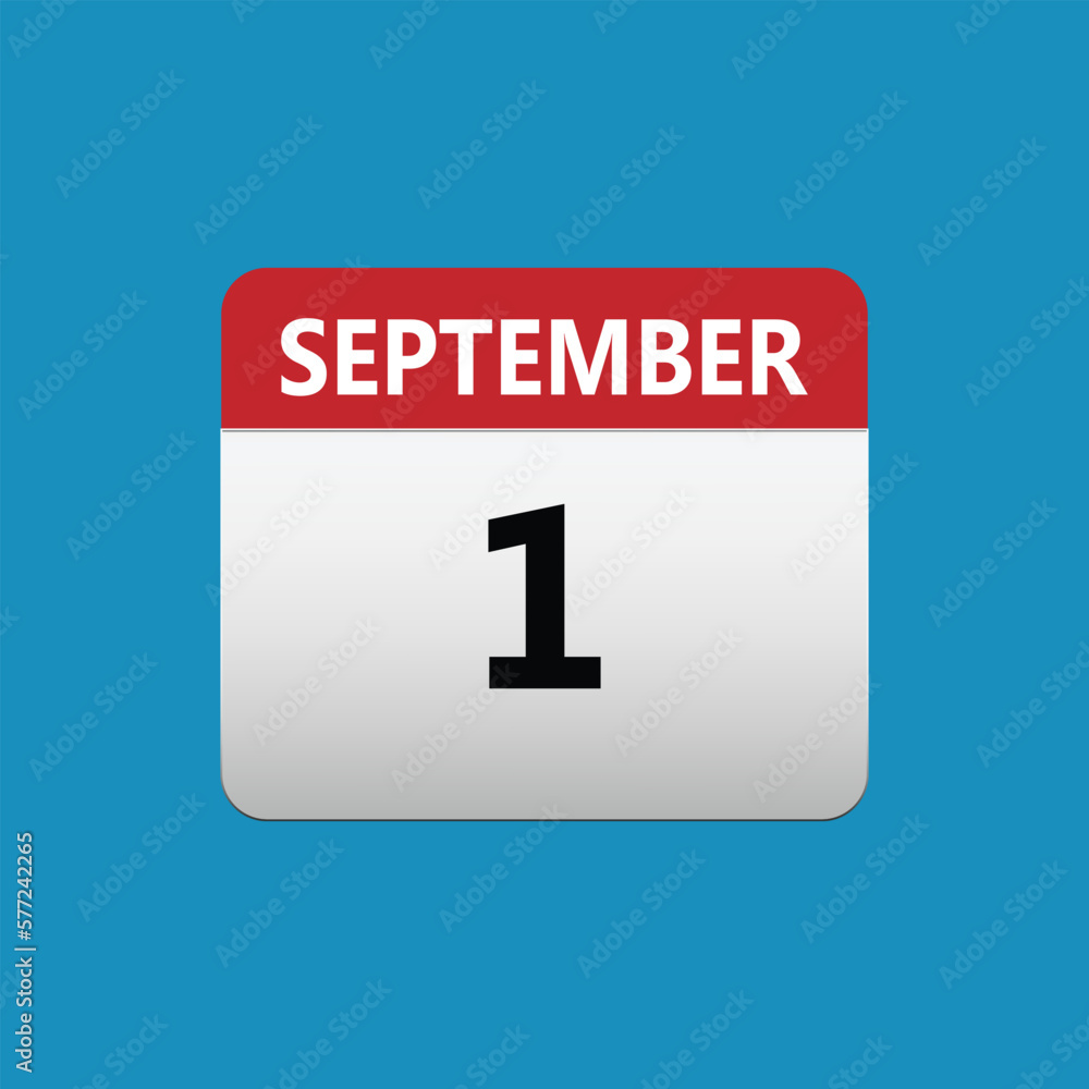 Obraz premium 1th September calendar icon. September 1 calendar Date Month icon. Isolated on blue background