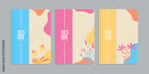 set of book cover designs with hand drawn floral decorations. abstract botanical background. size A4 For notebooks, planners, invitation, brochures, books, catalogs