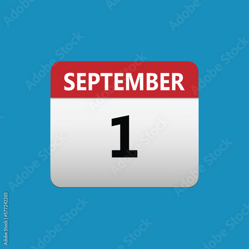 1th September calendar icon. September 1 calendar Date Month icon. Isolated on blue background