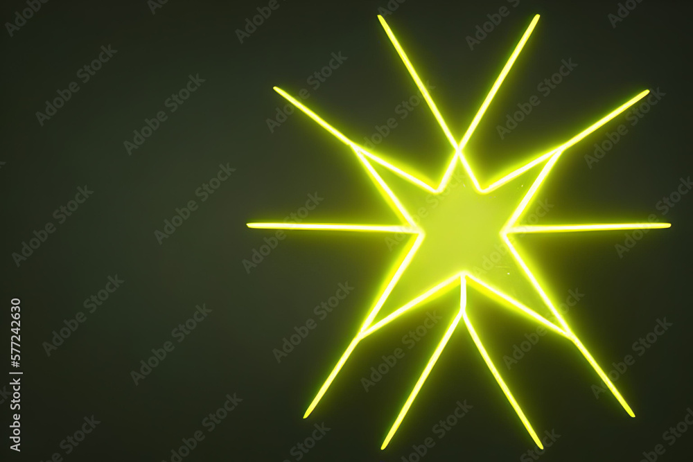 Yellow star shape neon line dark background with some empty space. Yellow star shape neon line dark background with some empty space.