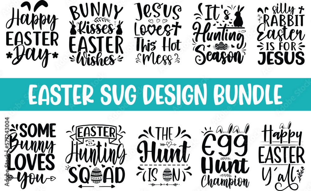 Easter SVG Design Bundle, Easter Quotes Bundle, Easter T-shirt Design, Bunny T-shirt, Typography, Bunny  Quotes Bundle