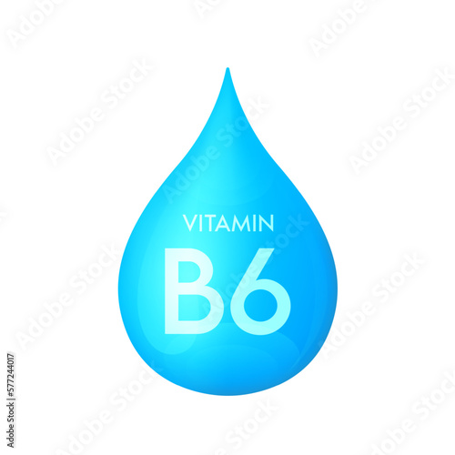 Drip vitamin B6 blue icon 3D isolated on a white background. Drop minerals and vitamins complex realistic. Used for nutrition products food. Medical scientific concepts. Vector EPS10 illustration.