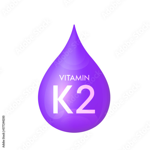 Drip vitamin K2 purple icon 3D isolated on a white background. Drop minerals and vitamins complex realistic. Used for nutrition products food. Medical scientific concepts. Vector EPS10 illustration.
