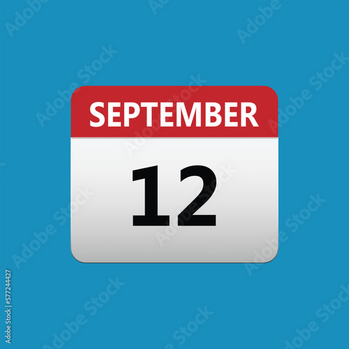 12th September calendar icon. September 12 calendar Date Month icon. Isolated on blue background