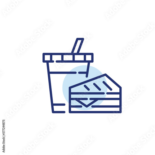 Ready to eat lunch meal. Fountain drink and grilled sandwich. Pixel perfect, editable stroke icon