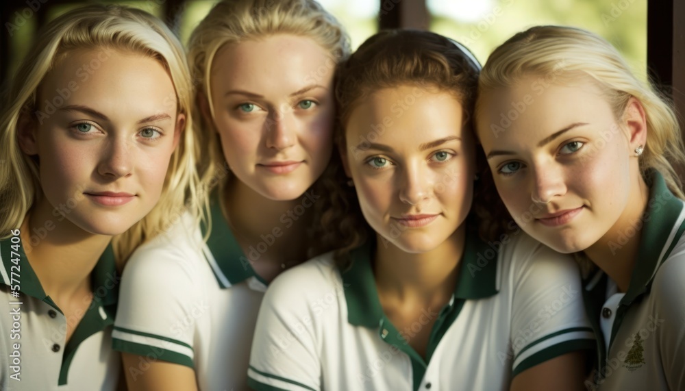 Group of Diverse and Empowered Caucasian White Youth Female High School Students Working Together in Golf : Power of Collaboration in Clubs, Sports Teams (generative AI) Group of Diverse and Empowered Caucasian White Youth Female High School Students Working Together in Golf : Power of Collaboration in Clubs, Sports Teams (generative AI)