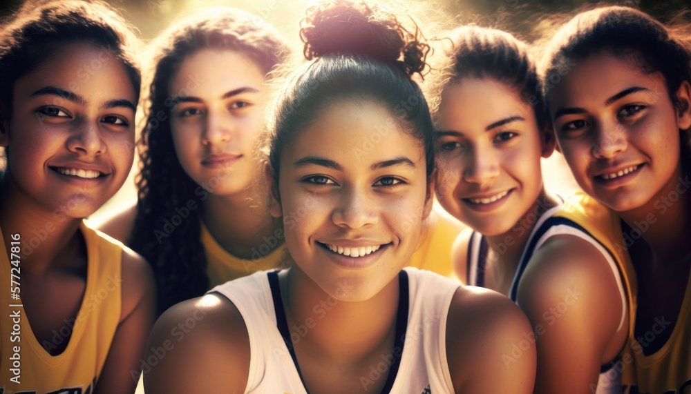 Group of Diverse and Empowered Hispanic Youth Female High School Students Working Together in Basketball : Power of Collaboration in Clubs, Sports Teams (generative AI) Group of Diverse and Empowered Hispanic Youth Female High School Students Working Together in Basketball : Power of Collaboration in Clubs, Sports Teams (generative AI)