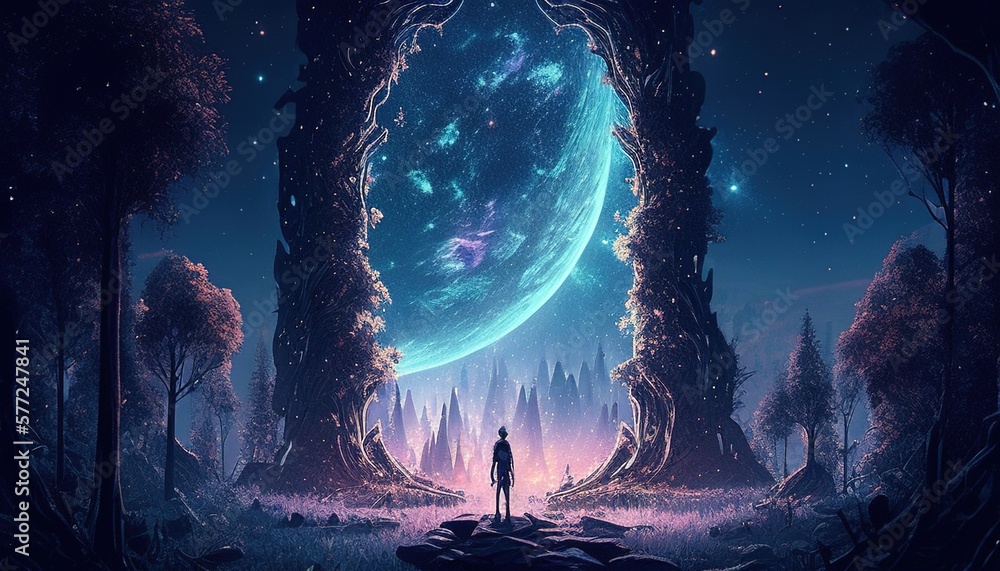 Fototapeta premium person in mystical forest digital art illustration