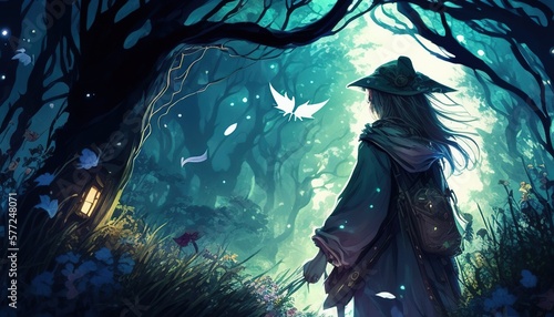 person in mystical forest digital art illustration