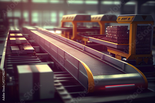 Conveyor or conveyor belt in a factory or enterprise warehouse photo