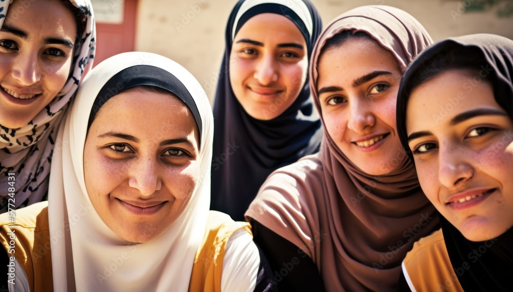 Group of Diverse and Empowered Middle Eastern Youth Female High School Students Working Together in Basketball : Power of Collaboration in Clubs, Sports Teams (generative AI) Group of Diverse and Empowered Middle Eastern Youth Female High School Students Working Together in Basketball : Power of Collaboration in Clubs, Sports Teams (generative AI)