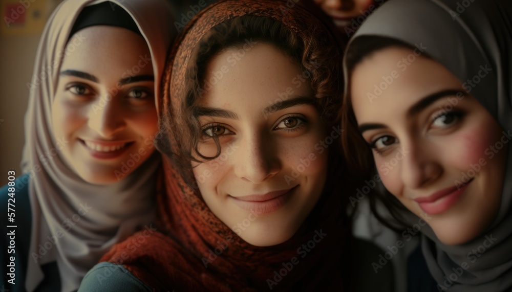 Group of Diverse and Empowered Middle Eastern Youth Female High School Students Working Together in Language Club : Power of Collaboration in Clubs, Sports Teams (generative AI) Group of Diverse and Empowered Middle Eastern Youth Female High School Students Working Together in Language Club : Power of Collaboration in Clubs, Sports Teams (generative AI)