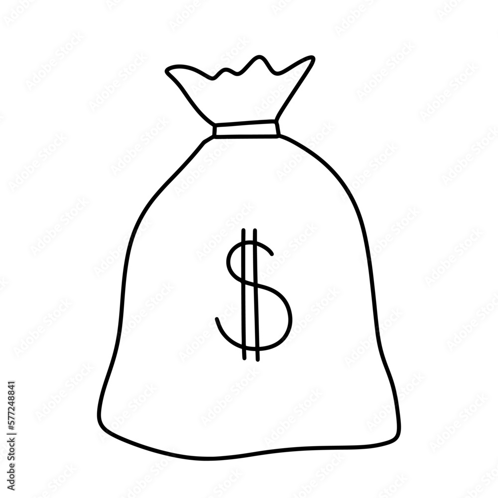 Money bag with dollar sign. Vector outline doodle sketch Money bag with dollar sign. Vector outline doodle sketch