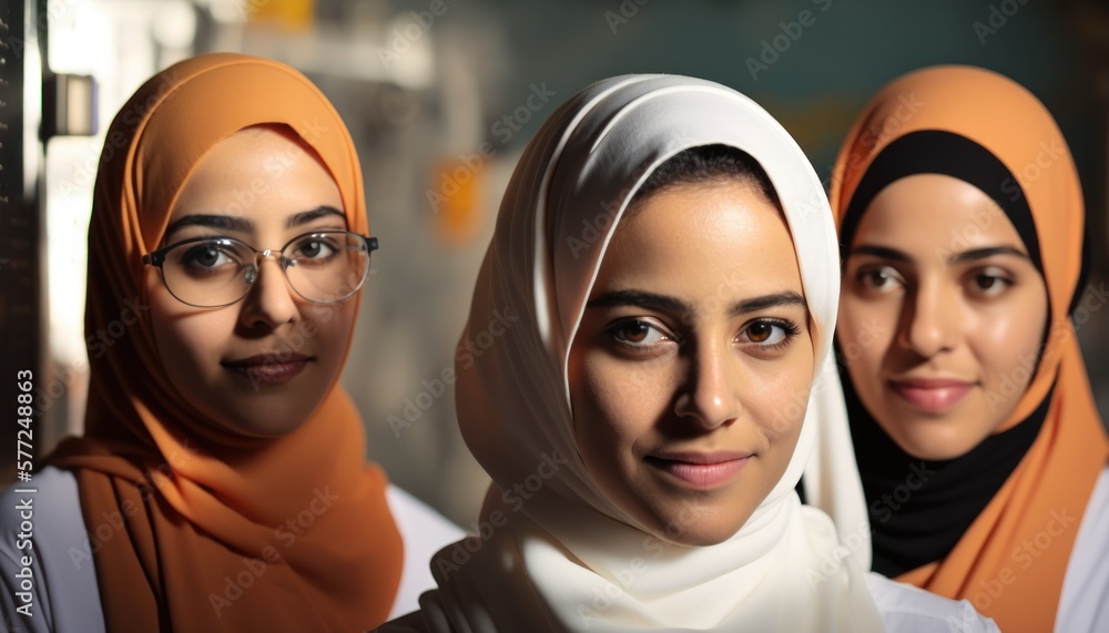 Group of Diverse and Empowered Middle Eastern Youth Female High School Students Working Together in Science Club : Power of Collaboration in Clubs, Sports Teams (generative AI) Group of Diverse and Empowered Middle Eastern Youth Female High School Students Working Together in Science Club : Power of Collaboration in Clubs, Sports Teams (generative AI)